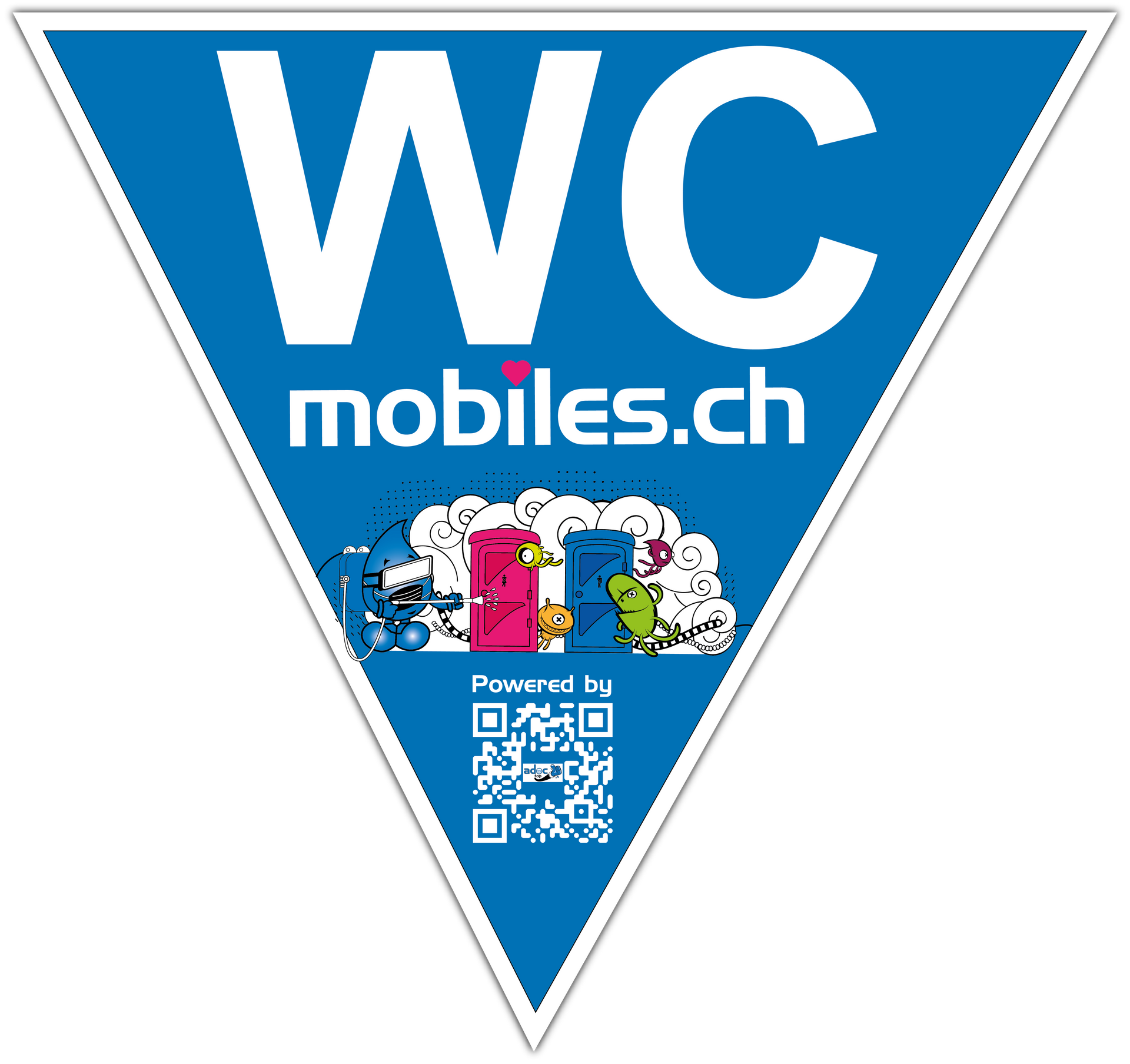 Un panneau bleu sur lequel est écrit wc mobiles.ch