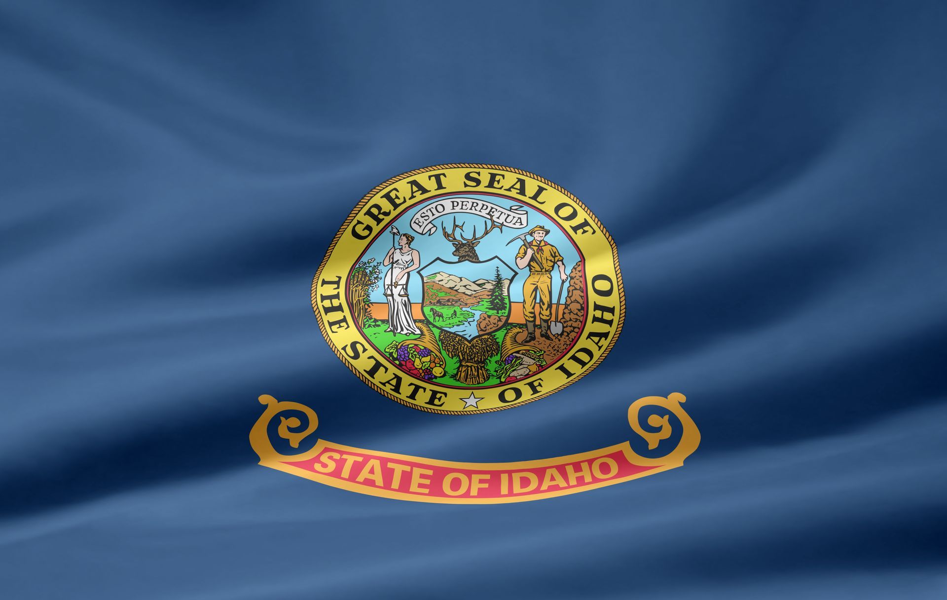 Idaho state flag: blue field with the state seal and