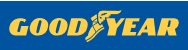 Goodyear logo: yellow text and winged foot on a blue background.