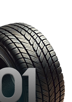 Tire with dark tread pattern. Number 