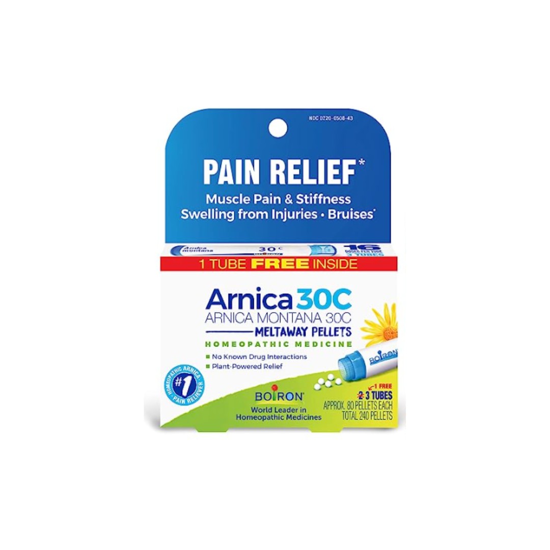 A box of arnica 30c pain relief muscle pain and stiffness swelling from injuries bruises