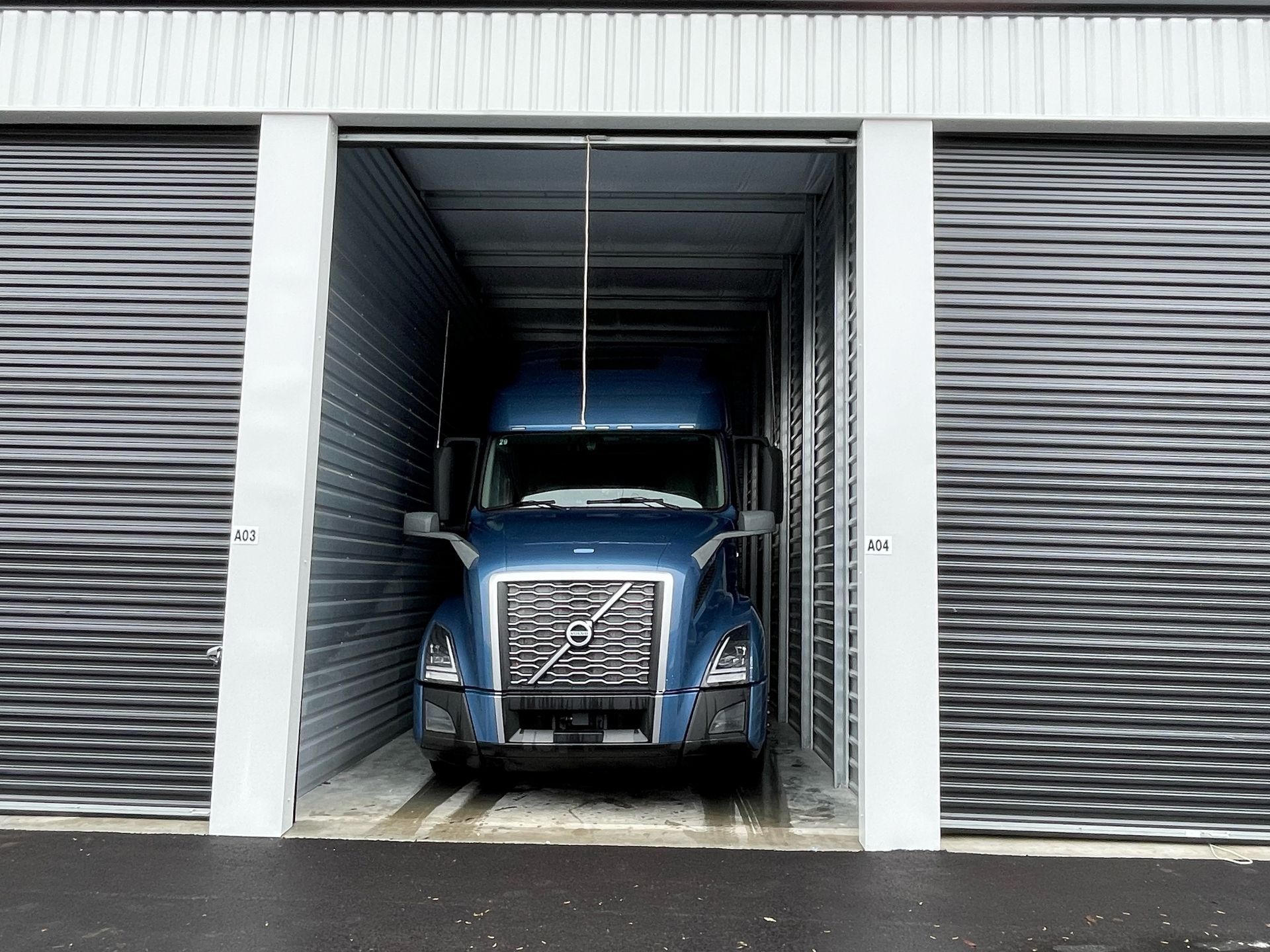storage unit with a semi truck in it