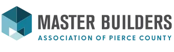 Master Builders Association of Pierce County logo with teal geometric cube icon and gray text