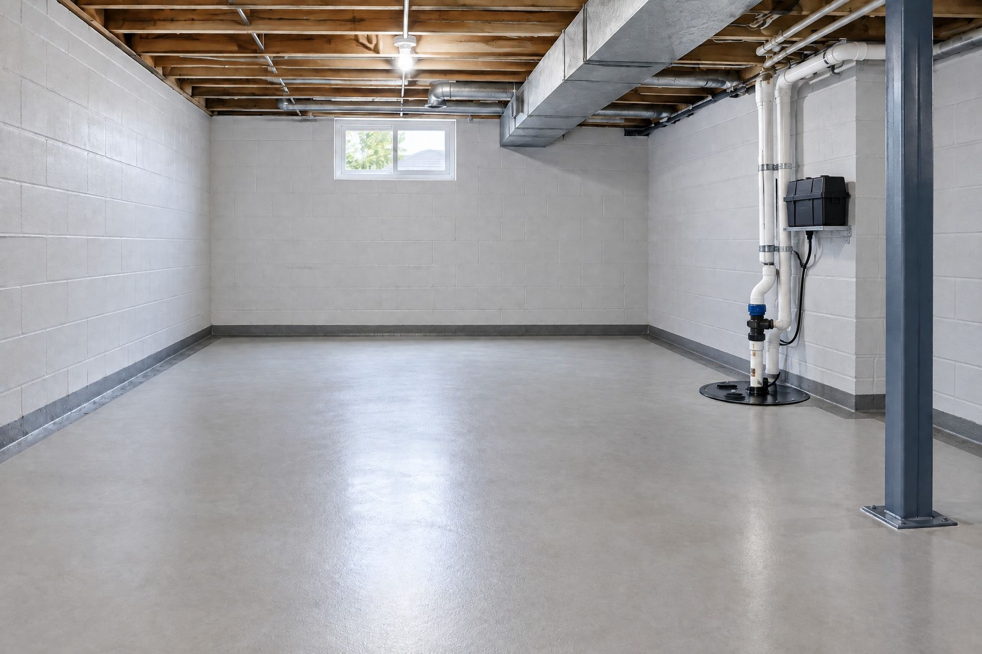 Interior drainage system and sump pump installed in a Reynoldsburg, OH basement