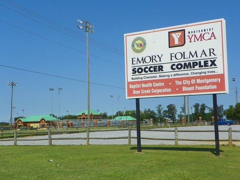 A sign for the emory folmar soccer complex