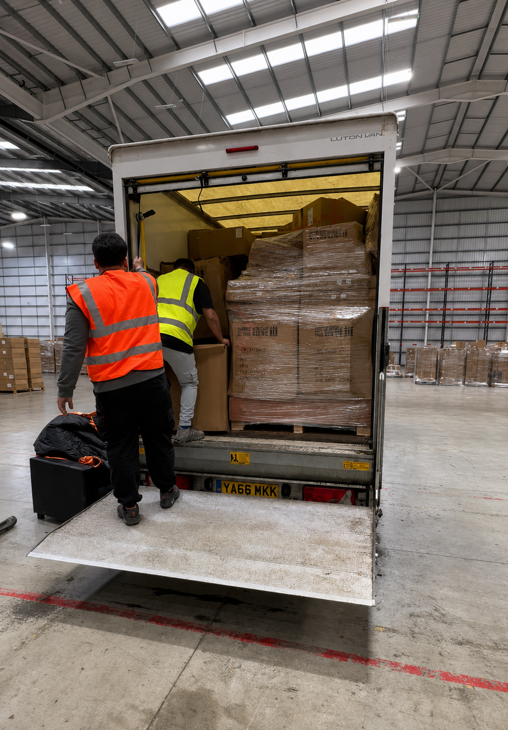 big van with boxes inside it