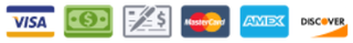 Payment methods icons: Visa, cash, check, Mastercard, AMEX, Discover.