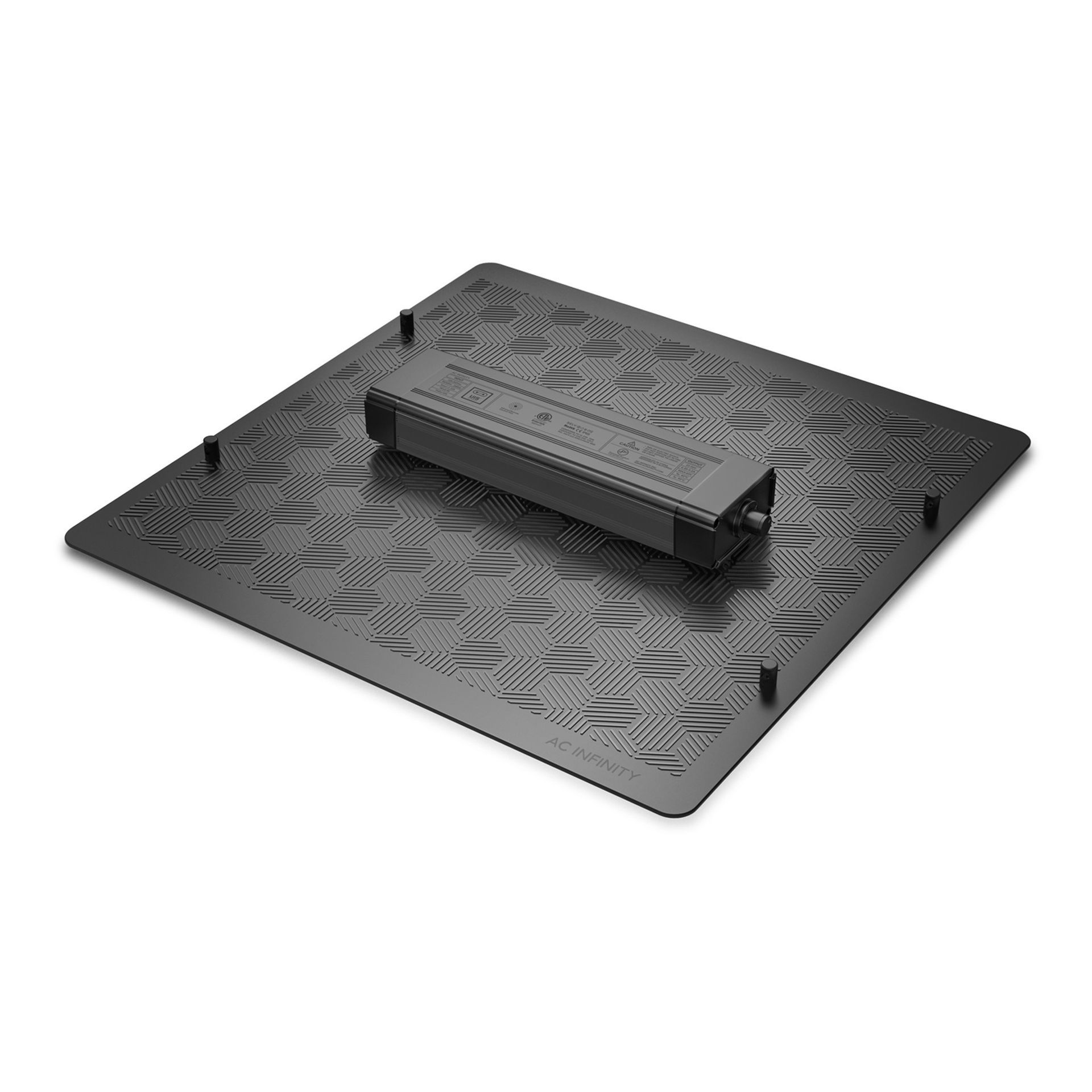 Black metal traction mat with raised diamond pattern and central handle