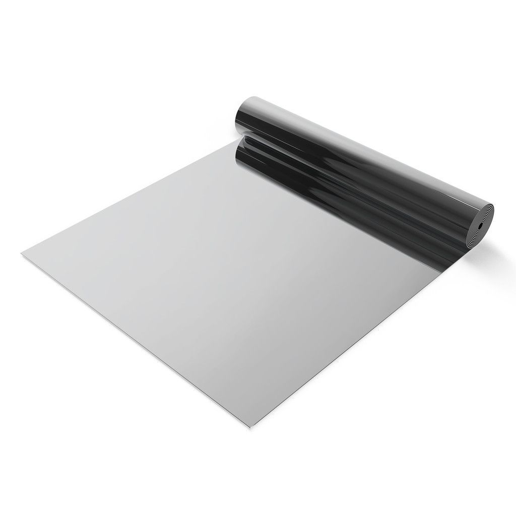 Rolled-up silver sheet on a white background