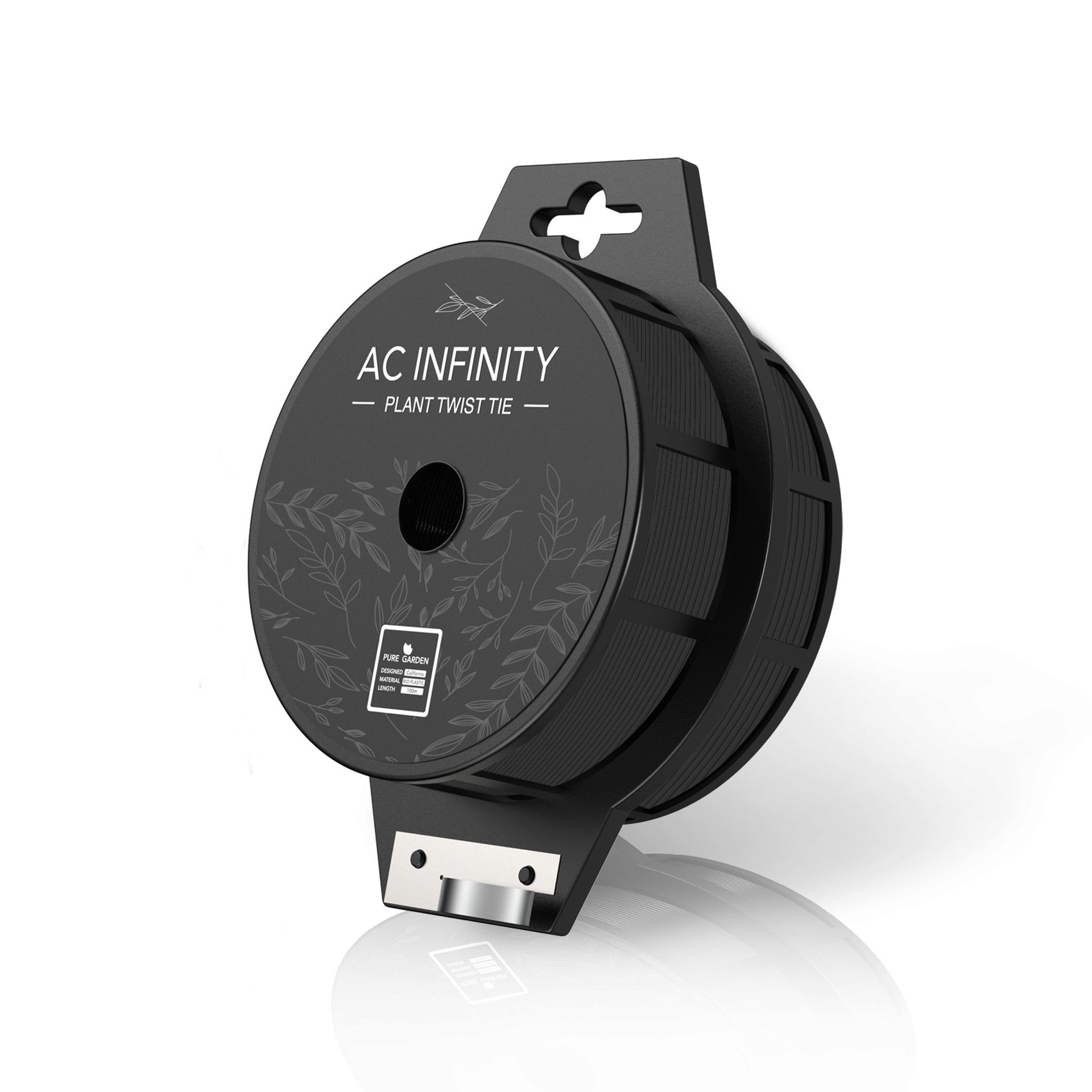 Black AC Infinity ventilation fan with circular duct, mounted bracket, on white background