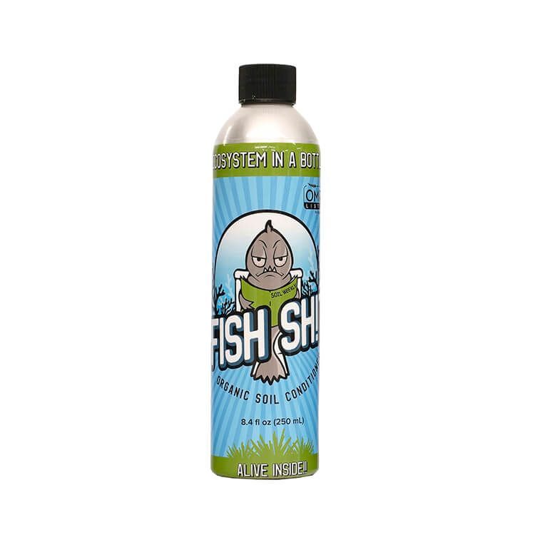 Bottle of Fish Sh! shampoo with a blue label and black cap on a white background