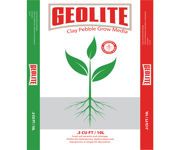 Geolite clay pebble grow media bag with green plant graphic, red and green packaging