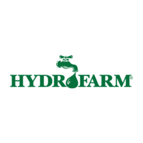 Hydrofarm logo in green with a stylized leaf and water droplet icon