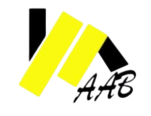 A black and yellow aab logo on a white background