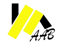 A black and yellow aab logo on a white background