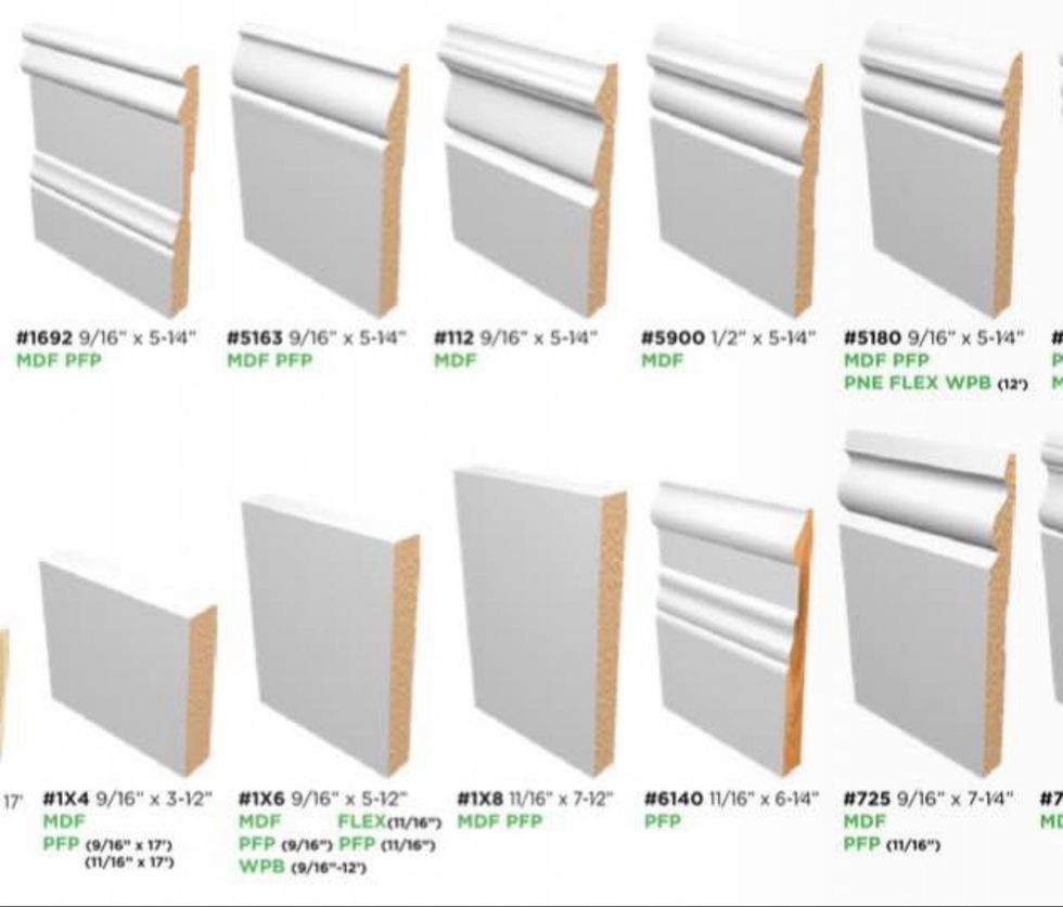 A bunch of different types of molding on a white background