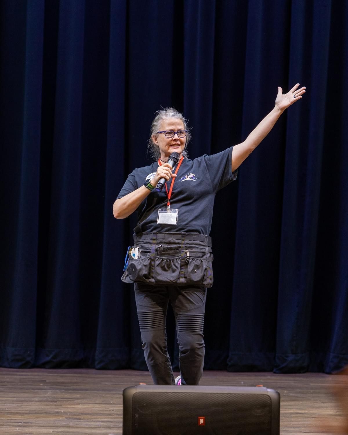 Allison Dunning  - on stage celebrating bringing the Big Balloon Build to Greeley Colorado