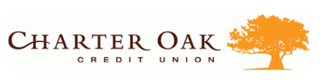 Charter Oak Credit Union logo with brown text and an orange tree icon
