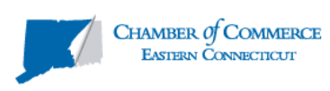 Chamber of Commerce of Eastern Connecticut logo with blue Connecticut silhouette and blue text