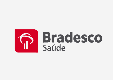 Bradesco Saúde logo. Red square with white tree symbol, text