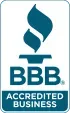 BBB Accredited Business logo in blue and white, with a torch icon and the words “BBB Accredited Business”