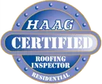 HAAG Certified Roofing Inspector residential seal logo in blue, gray, and white