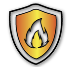Shield icon with a yellow-orange flame in the center, outlined in black and silver.