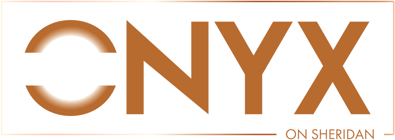 ONYX logo, brown letters, "ON SHERIDAN" text underneath.