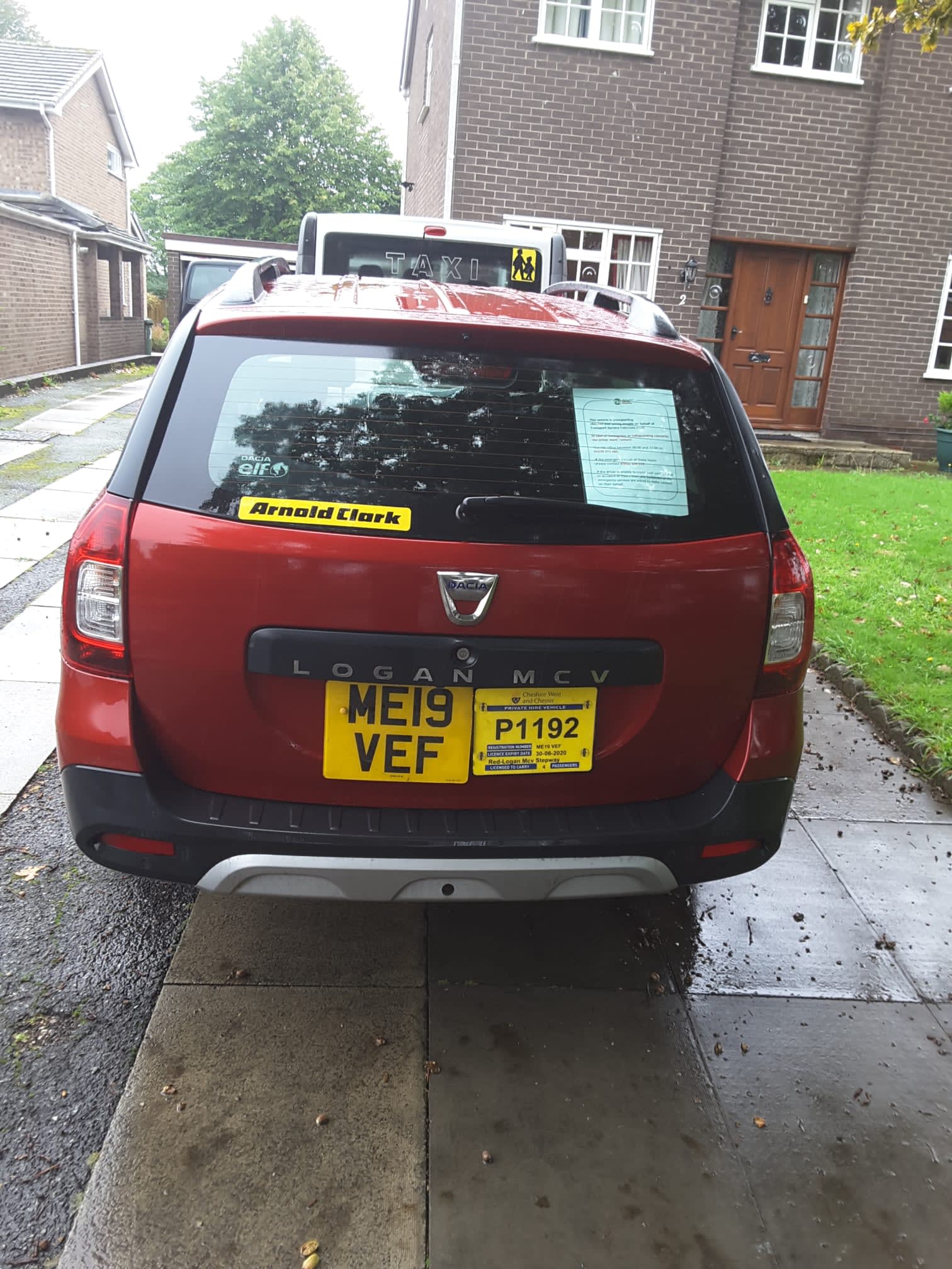 red taxi back view