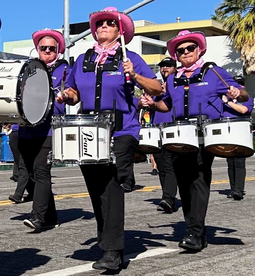 Photo of percussion section at the 2025 Palm Springs Pride Parade.