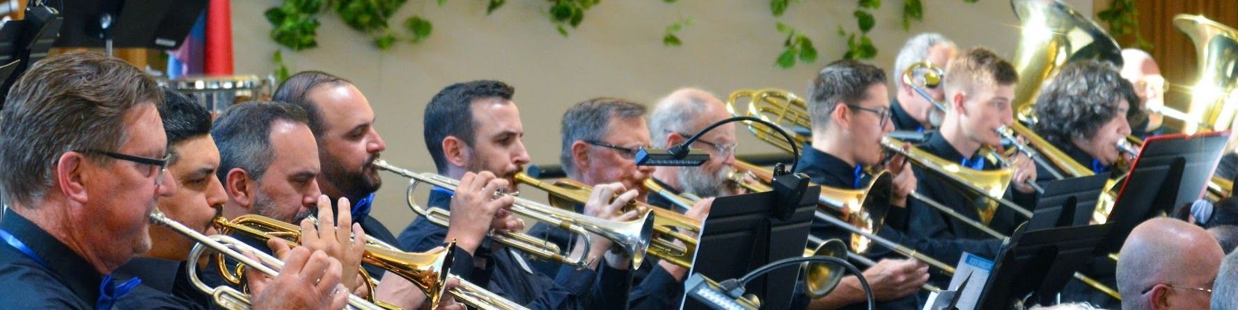 Image of our trumpet and trombone sections playing at last years spring concert.