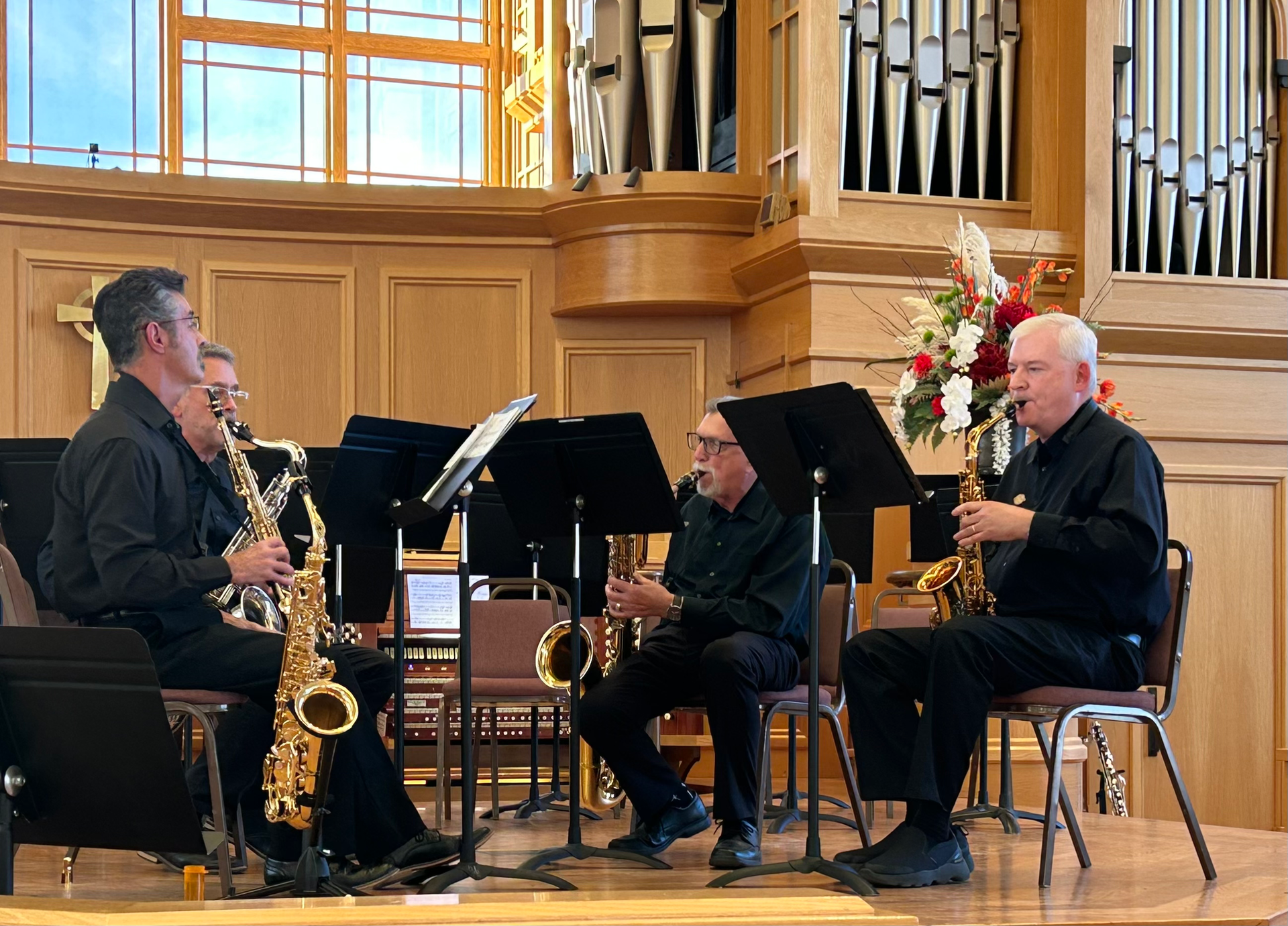 A saxophone quartet performs on the stage at St. Margarets Church in Palm Desert as part of the Bands chamber and small ensemble concert held each January.
