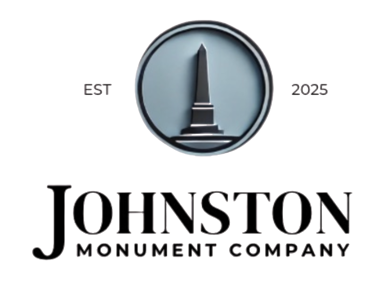 Johnston Monument Company logo with obelisk emblem, EST 2025.