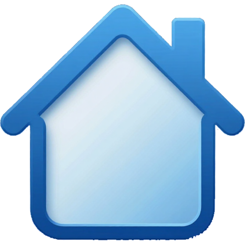Icono de casa azul con tejado y chimenea sobre fondo blanco