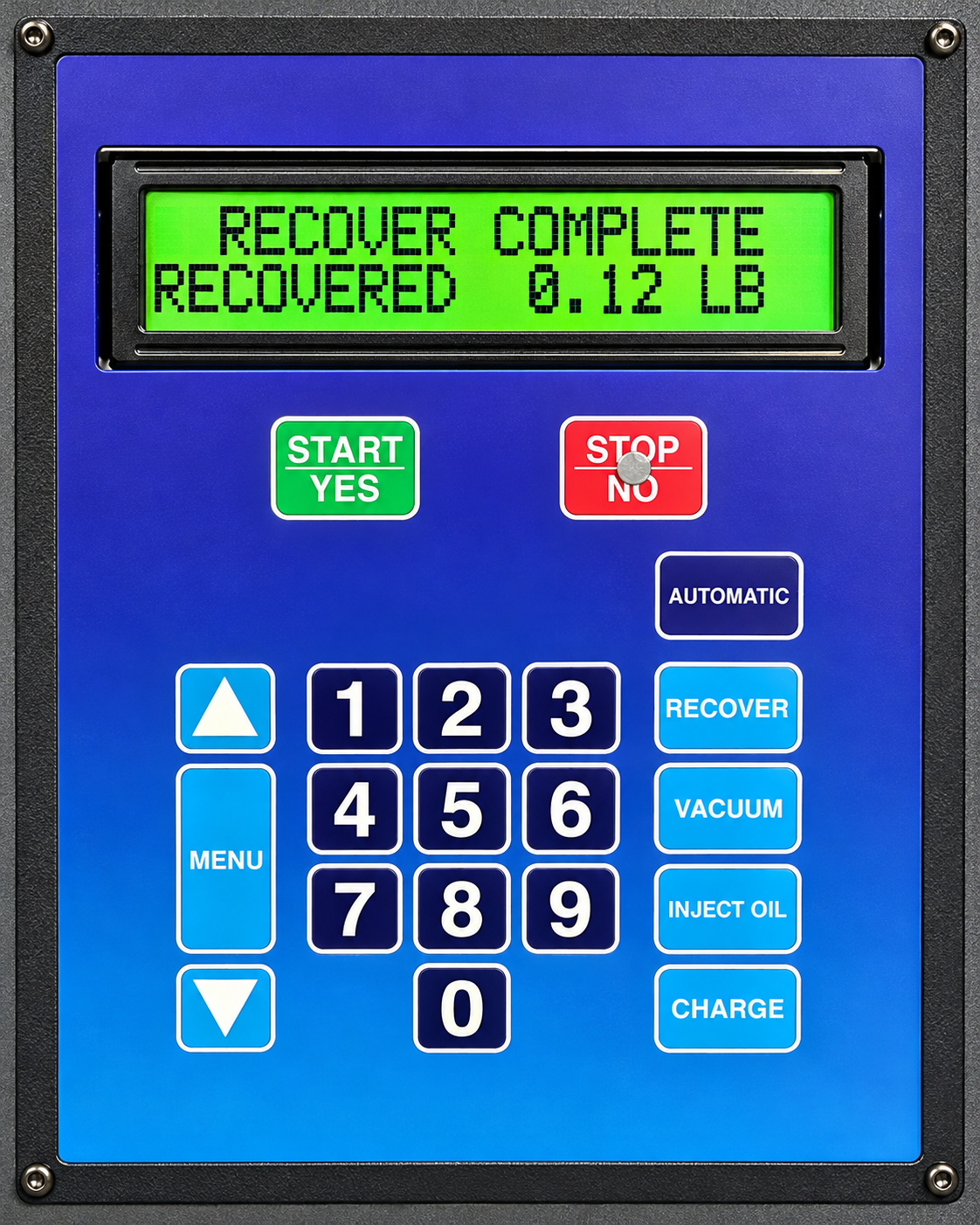 A/C recovery machine displaying 0.12 lb recovered