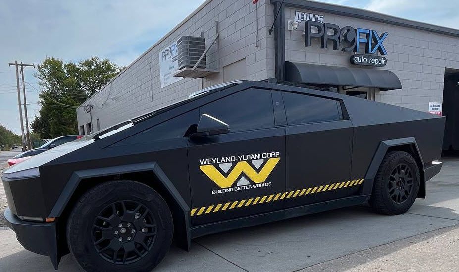 Custom Cybertruck outside PROFIX Auto Repair