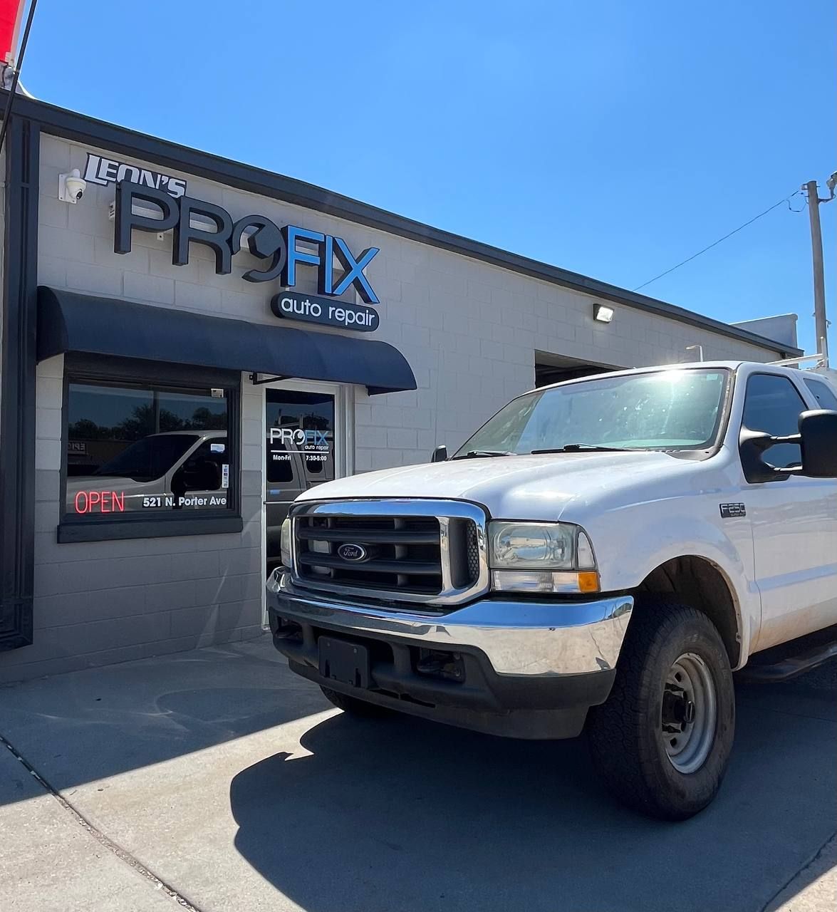 2004 Ford F-250 Super Duty at PROFIX Auto Repair in Norman, Oklahoma for front suspension and ball joint repairs.