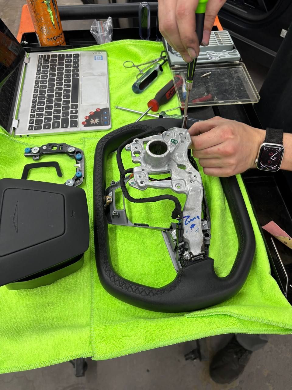Cybertruck steering wheel components removed
