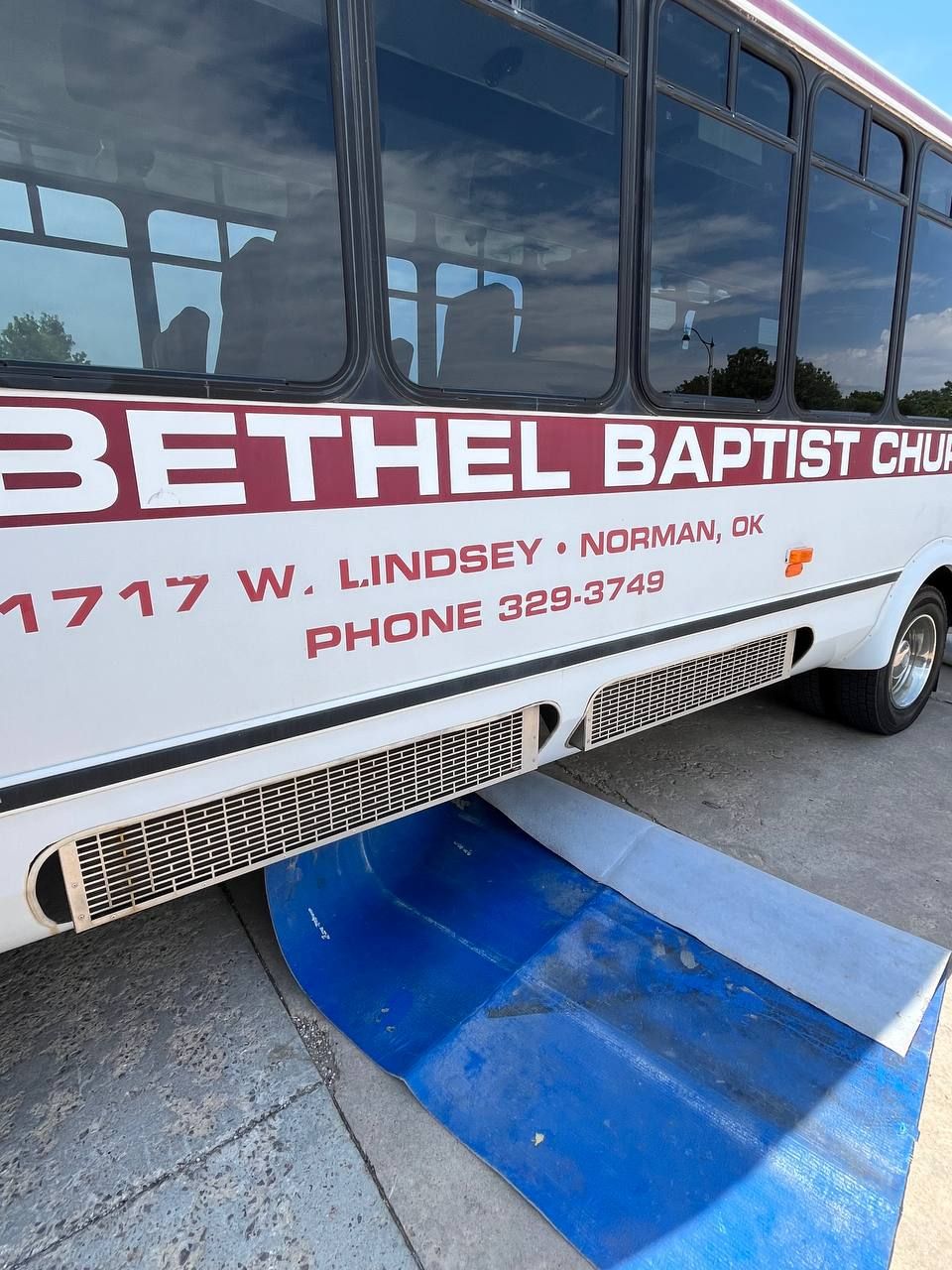 Auxiliary A/C condenser area on a GMC TopKick shuttle bus in Norman OK