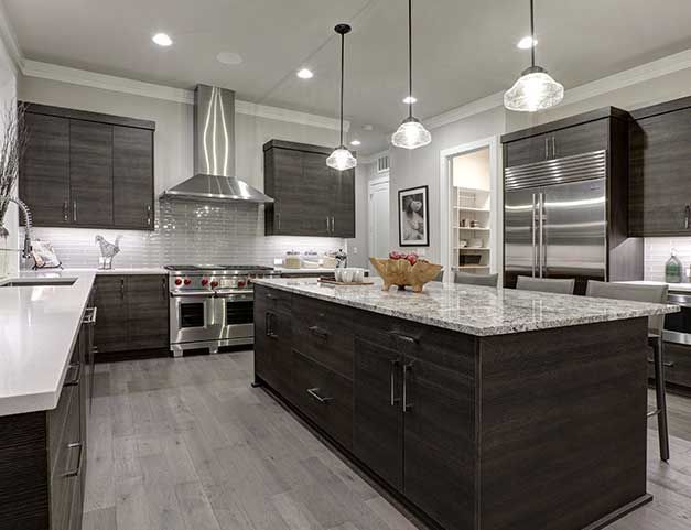 Modern gray kitchen features