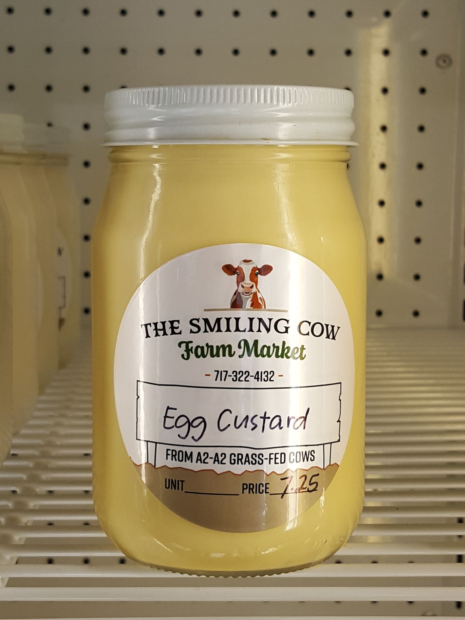 A jar of egg custard from the smiling cow farm market