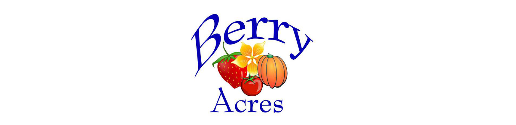 A logo for berry acres with strawberries and oranges