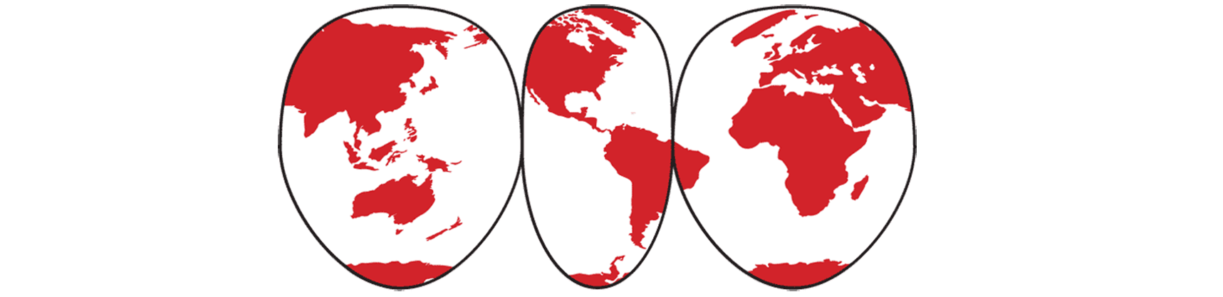 Three circles with a map of the world on them