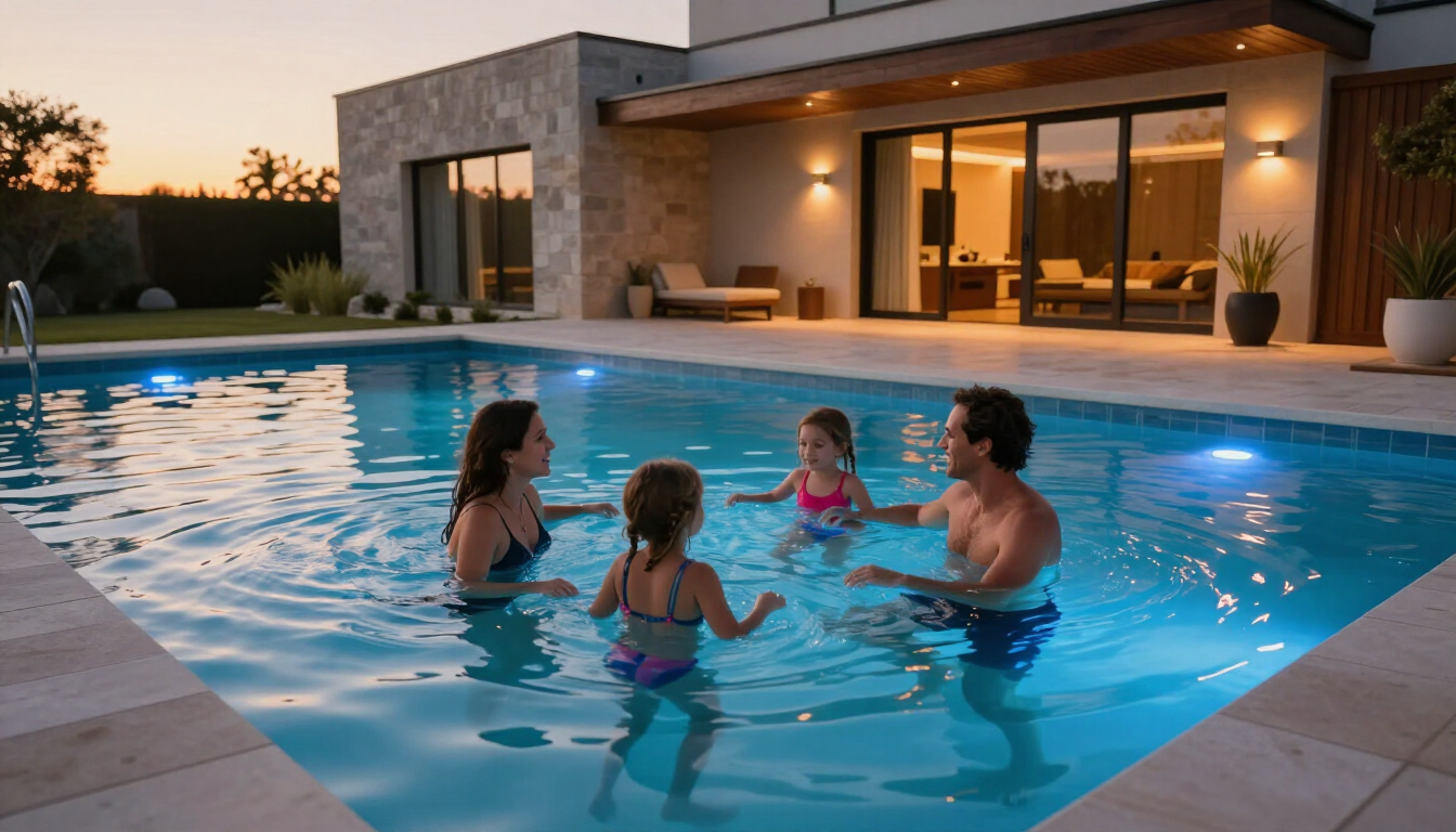 Piscina climatizada e iluminada con luces LED