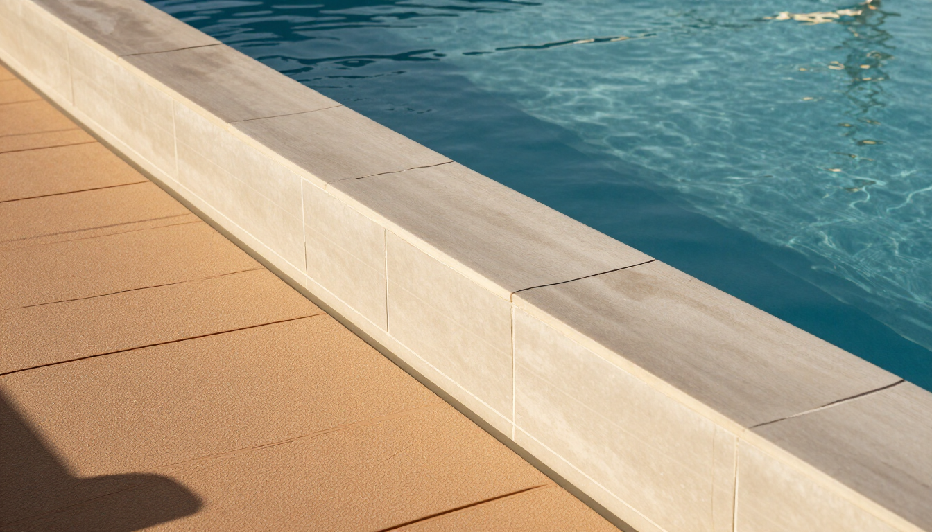 Detalle de borde de piscina con cerámicos antideslizantes