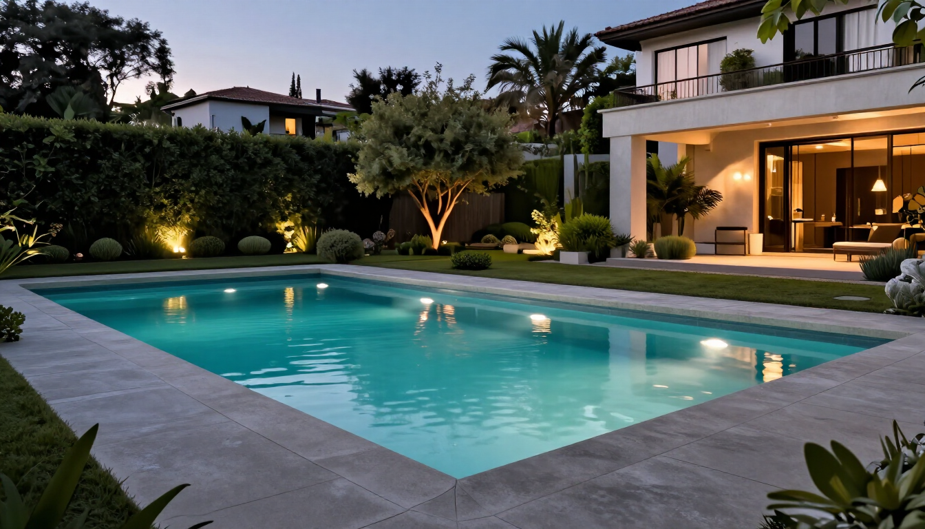 Piscina residencial con iluminación y climatización