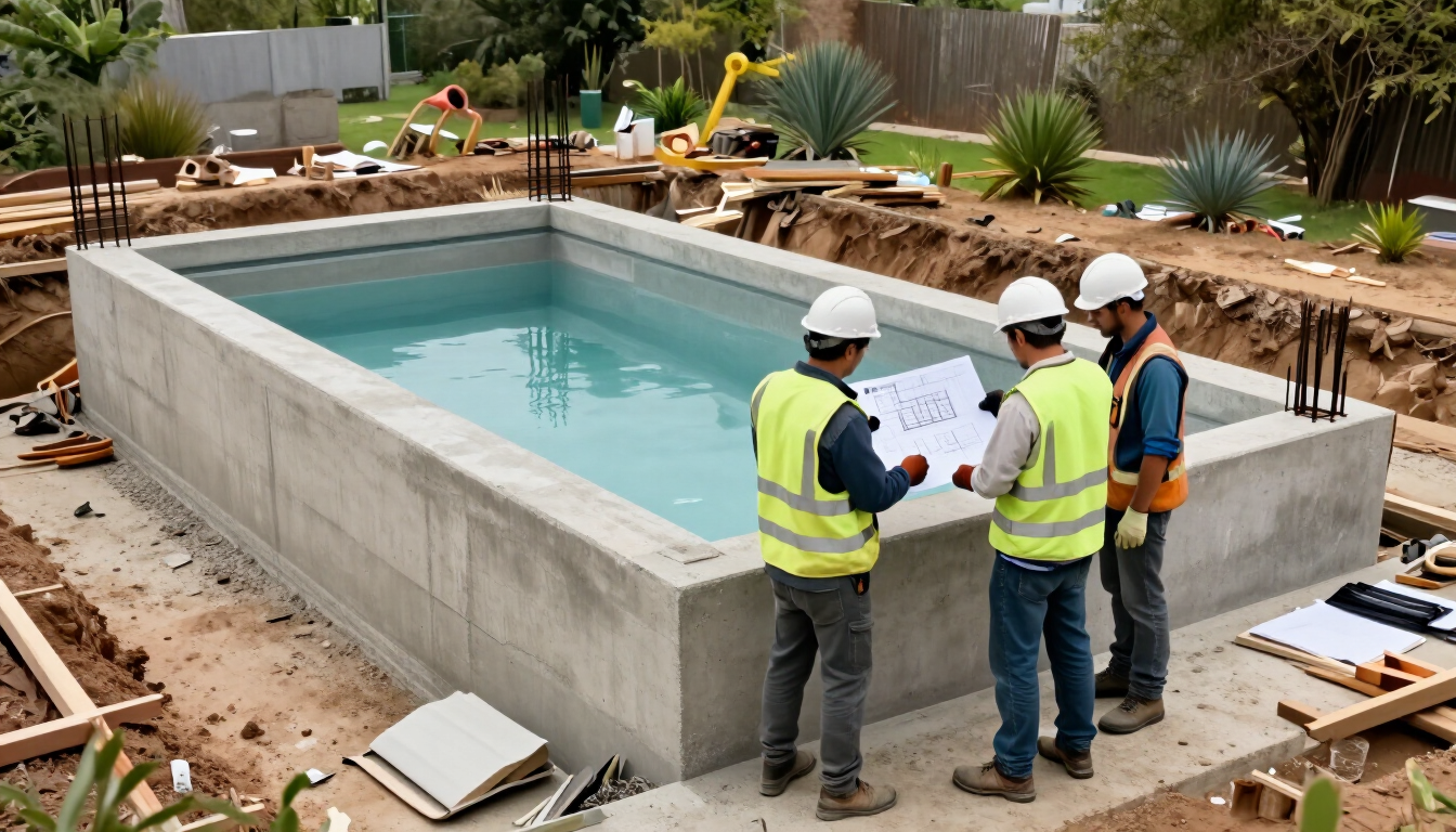 Empresa constructora de piscinas trabajando en San Vicente