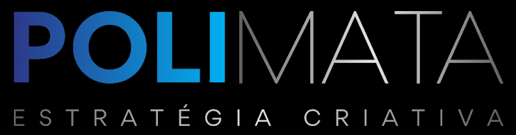 A blue and white logo for polimata estratégia criativa