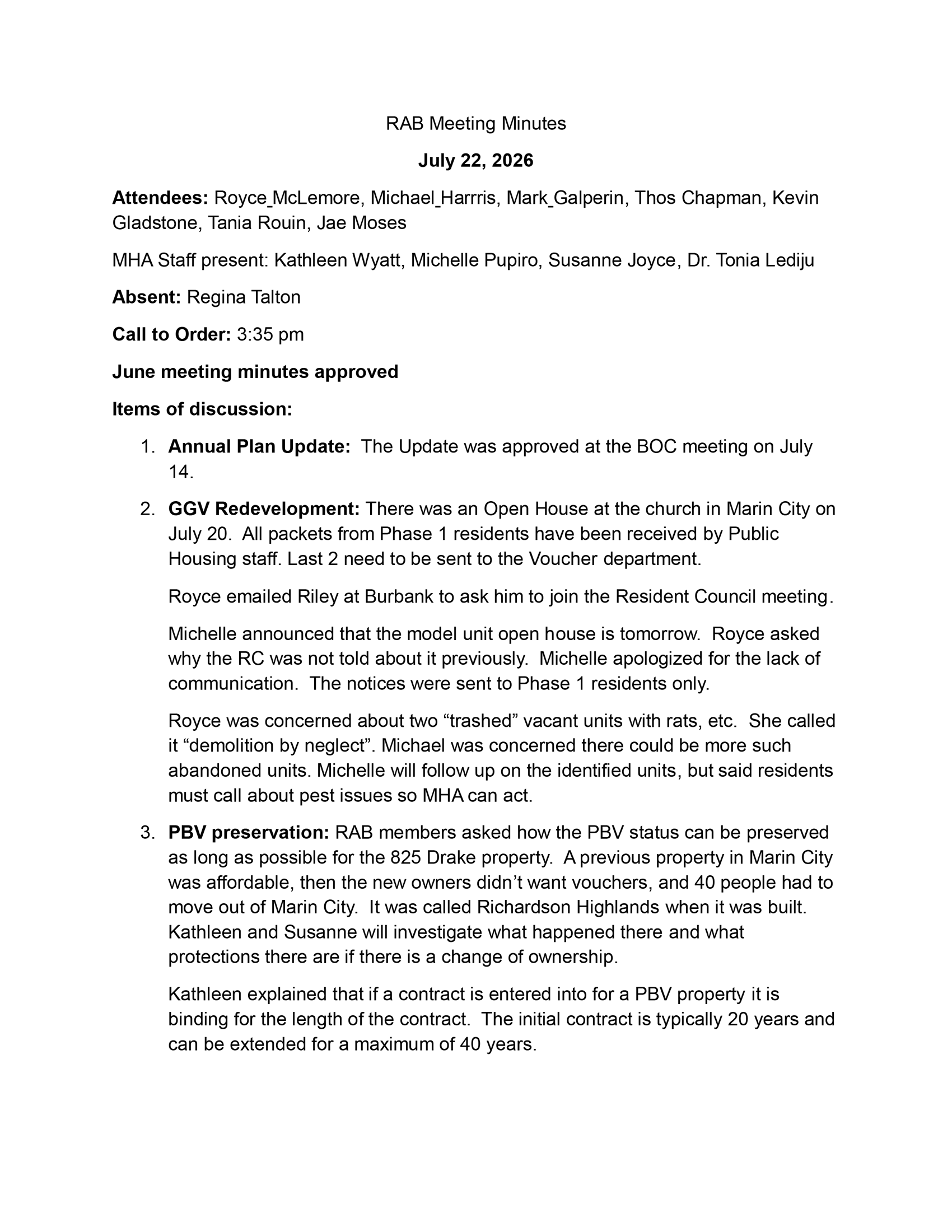 July 2026 minutes documents