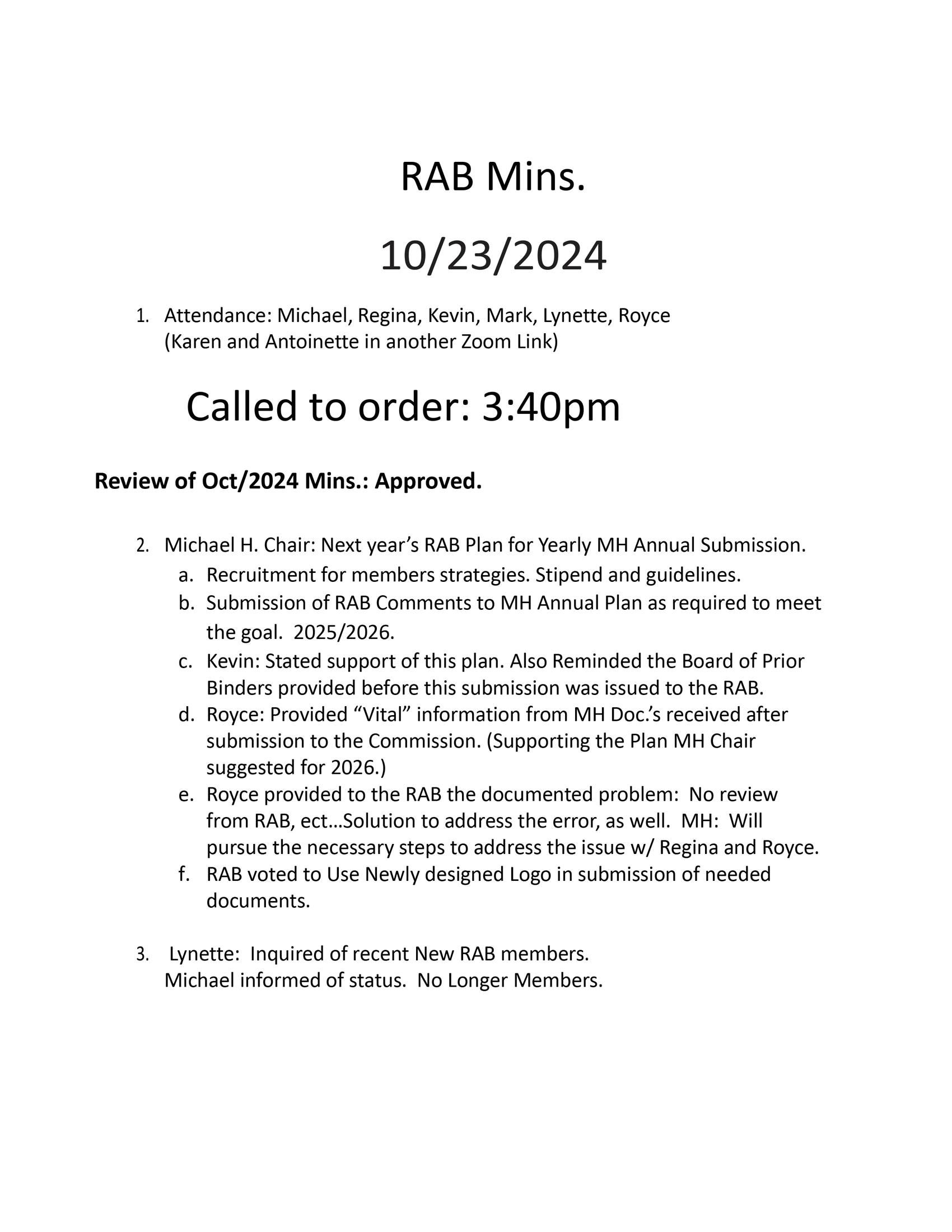 December 2024 minutes documents